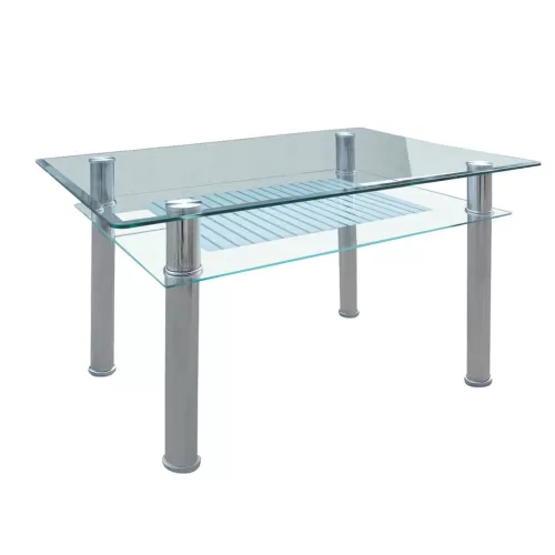 Veron Τραπέζι Τραπεζαρίας Κουζίνας Inox - Γυαλί 90x60x75cm