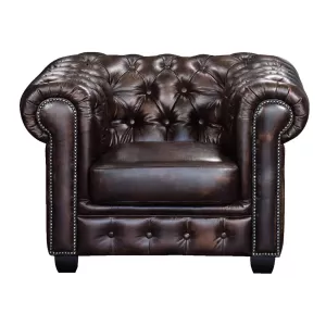 Chesterfield Birmingham Πολυθρόνα Σαλονιού Καθιστικού,Δέρμα Απόχρωση Καφέ 103x92x72cm