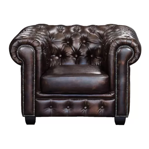 Chesterfield Birmingham Πολυθρόνα Σαλονιού Καθιστικού,Δέρμα Απόχρωση Καφέ 103x92x72cm