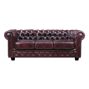 Chesterfield Birmingham Καναπές 3Θέσιος Σαλονιού Καθιστικού, Δέρμα Antique Red 201x92x74cm