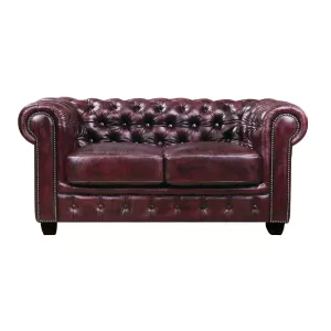 Chesterfield Birmingham Καναπές 2Θέσιος Σαλονιού Καθιστικού, Δέρμα Antique Red 155x91x74cm