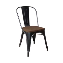 Relix Wood Καρέκλα-Pro, Στοιβαζόμενη, Μέταλλο Βαφή Μαύρο, Κάθισμα Dark Oak 45x51x85cm