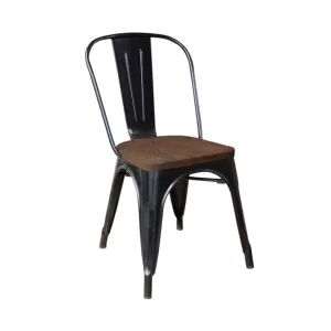 Relix Wood Καρέκλα-Pro, Στοιβαζόμενη, Μέταλλο Βαφή Μαύρο, Κάθισμα Dark Oak 45x51x85cm