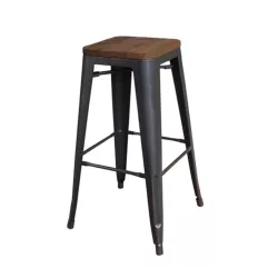 Relix Wood Σκαμπό Bar-Pro, Στοιβαζόμενο, Μέταλλο Βαφή Antique Black,Κάθισμα Dark Oak 43x43 H.76cm
