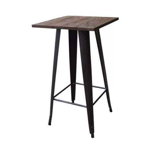 Relix Wood Τραπέζι Bar-Pro, Μέταλλο Βαφή Antique Black, Απόχρωση Ξύλου Dark Oak 60x60x102cm