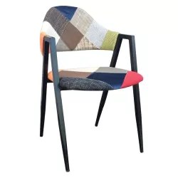 Delta Πολυθρόνα Μέταλλο Βαφή Μαύρο, Ύφασμα Patchwork 50x55x80cm
