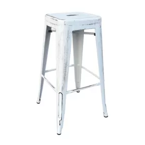Relix Σκαμπό Bar-Pro, Στοιβαζόμενο, Μέταλλο Βαφή Antique White 43x43 H.76cm