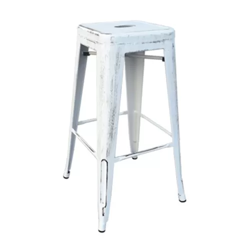 Relix Σκαμπό Bar-Pro, Στοιβαζόμενο, Μέταλλο Βαφή Antique White 43x43 H.76cm