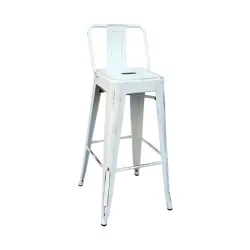 Relix Σκαμπό Bar-Pro Με Πλάτη, Μέταλλο Βαφή Antique White 43x43x76/100cm