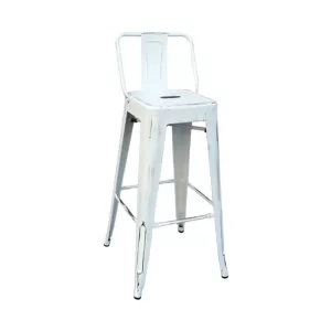 Relix Σκαμπό Bar-Pro Με Πλάτη, Μέταλλο Βαφή Antique White 43x43x76/100cm