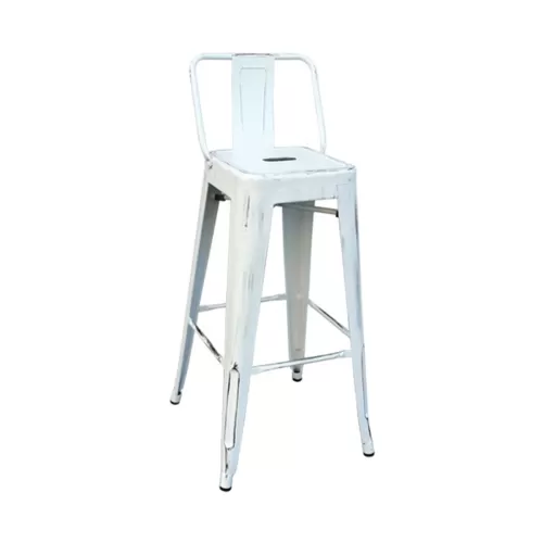 Relix Σκαμπό Bar-Pro Με Πλάτη, Μέταλλο Βαφή Antique White 43x43x76/100cm