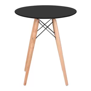 Art Wood Τραπέζι, Πόδια Οξιά Φυσικό, Επιφάνεια Mdf Μαύρο Φ60cm H.70cm