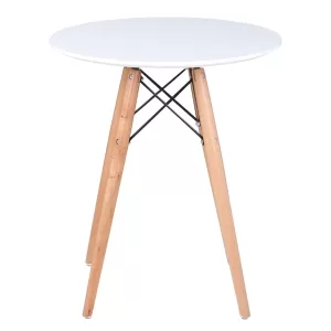 Art Wood Τραπέζι, Πόδια Οξιά Φυσικό, Επιφάνεια Mdf Άσπρο Φ60cm H.70cm
