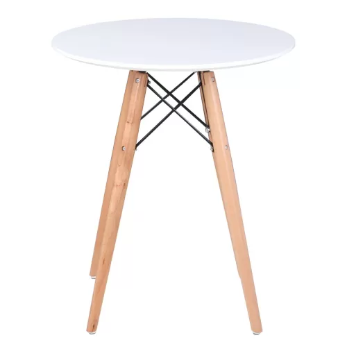 Art Wood Τραπέζι, Πόδια Οξιά Φυσικό, Επιφάνεια Mdf Άσπρο Φ60cm H.70cm