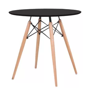 Art Wood Τραπέζι, Πόδια Οξιά Φυσικό, Επιφάνεια Mdf Μαύρο Φ80cm H.74cm