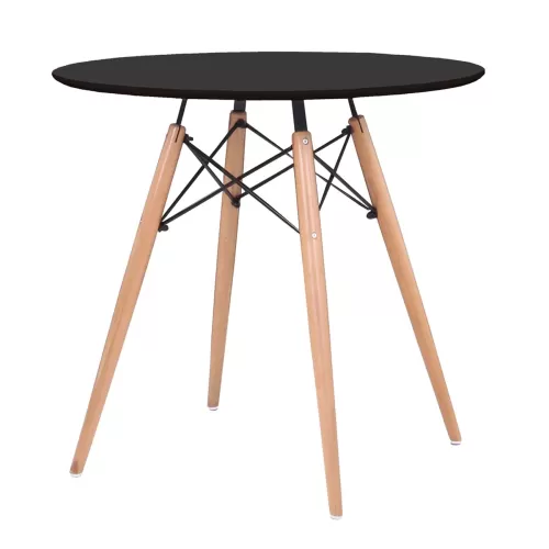 Art Wood Τραπέζι, Πόδια Οξιά Φυσικό, Επιφάνεια Mdf Μαύρο Φ80cm H.74cm