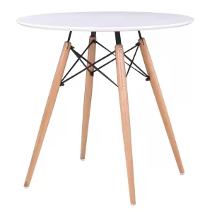 Art Wood Τραπέζι, Πόδια Οξιά Φυσικό, Επιφάνεια Mdf Άσπρο Φ80cm H.74cm