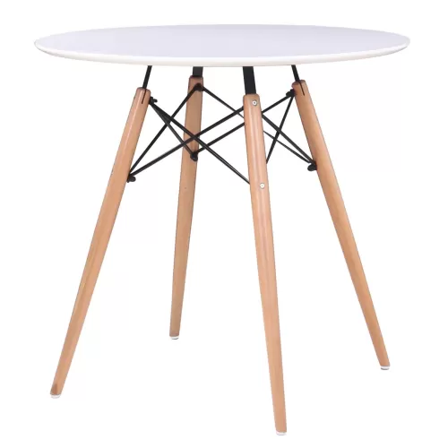 Art Wood Τραπέζι, Πόδια Οξιά Φυσικό, Επιφάνεια Mdf Άσπρο Φ80cm H.74cm