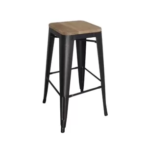 Relix Wood Σκαμπό Bar-Pro, Μέταλλο Βαφή Antique Black, Απόχρωση Ξύλου Natural Oak 43x43 H.76cm
