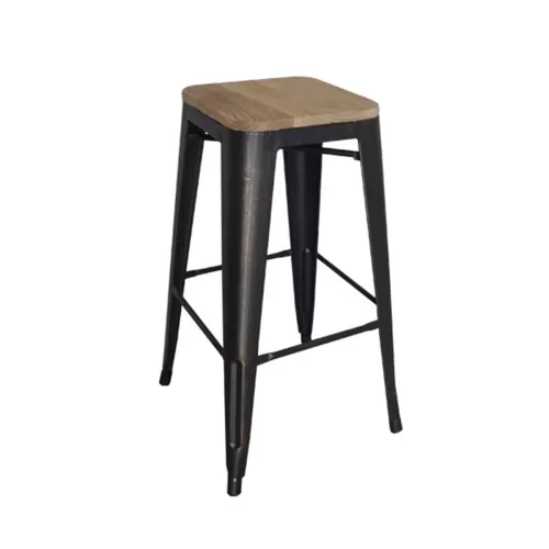 Relix Wood Σκαμπό Bar-Pro, Μέταλλο Βαφή Antique Black, Απόχρωση Ξύλου Natural Oak 43x43 H.76cm