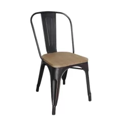 Relix Wood Καρέκλα-Pro, Μέταλλο Βαφή Antique Black, Απόχρωση Ξύλου Natural Oak 45x51x85cm