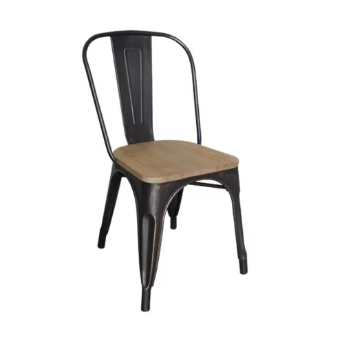 Relix Wood Καρέκλα-Pro, Μέταλλο Βαφή Antique Black, Απόχρωση Ξύλου Natural Oak 45x51x85cm