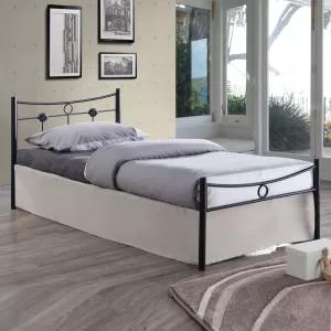 Dugan Κρεβάτι Μονό, Για Στρώμα 90X200Cm, Μέταλλο Βαφή Μαύρο 96x205x83cm