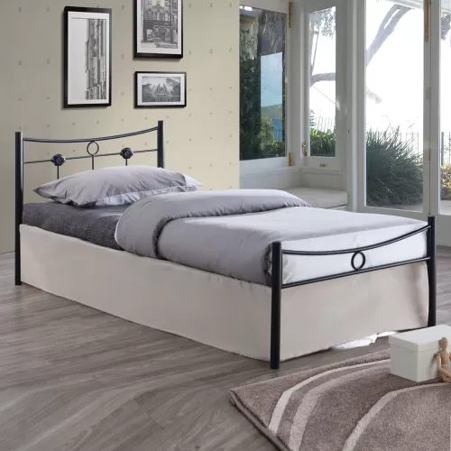 Dugan Κρεβάτι Μονό, Για Στρώμα 90X200Cm, Μέταλλο Βαφή Μαύρο 96x205x83cm