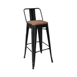Relix Wood Σκαμπό Bar-Pro Με Πλάτη, Μέταλλο Βαφή Μαύρο, Απόχρωση Ξύλου Dark Oak 44x44x75/100cm