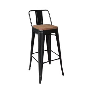 Relix Wood Σκαμπό Bar-Pro Με Πλάτη, Μέταλλο Βαφή Μαύρο, Απόχρωση Ξύλου Dark Oak 44x44x75/100cm