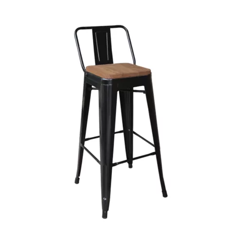 Relix Wood Σκαμπό Bar-Pro Με Πλάτη, Μέταλλο Βαφή Μαύρο, Απόχρωση Ξύλου Dark Oak 44x44x75/100cm