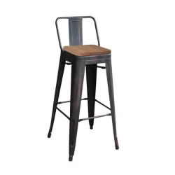Relix Wood Σκαμπό Bar-Pro Με Πλάτη, Μέταλλο Βαφή Antique Black, Απόχρωση Ξύλου Dark Oak 44x44x75/100cm