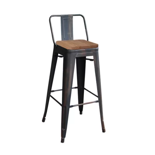 Relix Wood Σκαμπό Bar-Pro Με Πλάτη, Μέταλλο Βαφή Antique Black, Απόχρωση Ξύλου Dark Oak 44x44x75/100cm