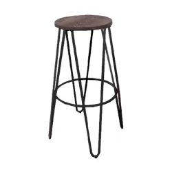 Arco Wood Σκαμπό Bar, Μέταλλο Βαφή Antique Black, Ξύλο Απόχρωση Dark Oak Φ52cm H.76cm ( Κάθισμα Φ33cm)