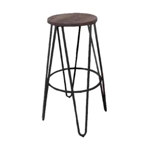 Arco Wood Σκαμπό Bar, Μέταλλο Βαφή Antique Black, Ξύλο Απόχρωση Dark Oak Φ52cm H.76cm ( Κάθισμα Φ33cm)