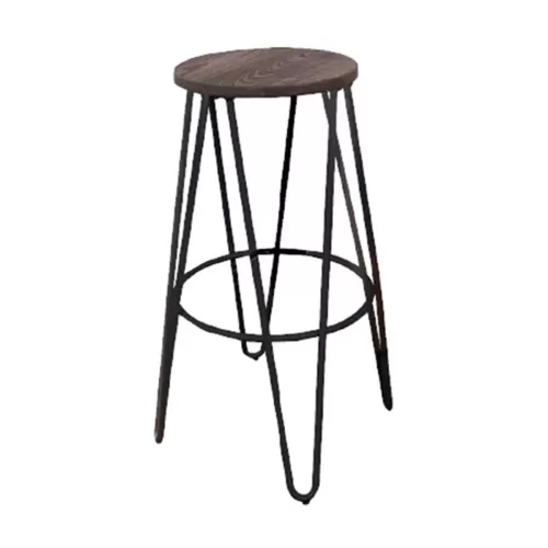 Arco Wood Σκαμπό Bar, Μέταλλο Βαφή Antique Black, Ξύλο Απόχρωση Dark Oak Φ52cm H.76cm ( Κάθισμα Φ33cm)