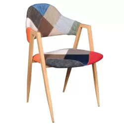 Delta Πολυθρόνα Μέταλλο Βαφή Φυσικό, Ύφασμα Patchwork 50x55x80cm