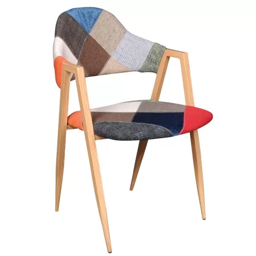Delta Πολυθρόνα Μέταλλο Βαφή Φυσικό, Ύφασμα Patchwork 50x55x80cm