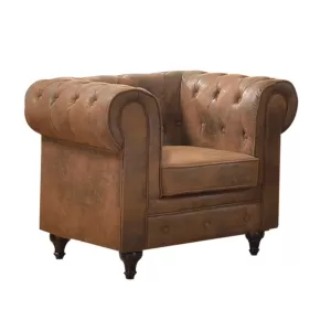 Chesterfield York Πολυθρόνα Σαλονιού - Καθιστικού, Ύφασμα Απόχρωση Καφέ Camel 110x82x77cm