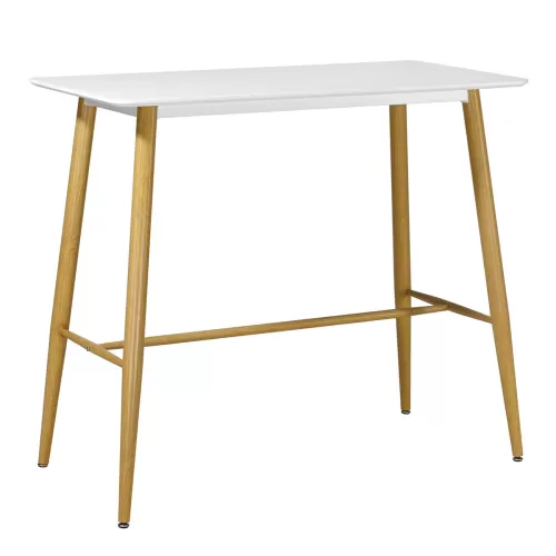 Lavida Τραπέζι Bar Μέταλλο Βαφή Φυσικό, Άσπρο Mdf 120x60x106cm
