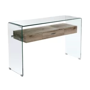 Glasser Wood Κονσόλα Γυαλί Clear 12Mm - Ράφι Με Συρτάρι Απόχρωση Δρυς 120x40x75cm