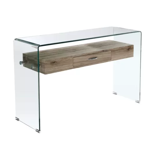 Glasser Wood Κονσόλα Γυαλί Clear 12Mm - Ράφι Με Συρτάρι Απόχρωση Δρυς 120x40x75cm