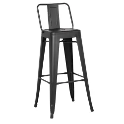 Relix Σκαμπό Bar-Pro Με Πλάτη, Μέταλλο Βαφή Μαύρο Matte 43x43x76/100cm