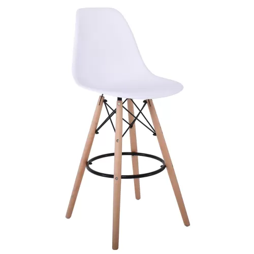 Art Wood Σκαμπό Bar Με Πλάτη, Πόδια Οξιά Φυσικό, Pp Άσπρο 47x54x71/109cm
