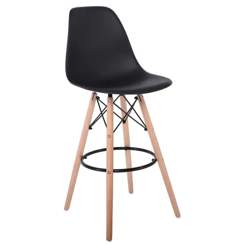 Art Wood Σκαμπό Bar Με Πλάτη, Πόδια Οξιά Φυσικό, Pp Μαύρο 47x54x71/109cm