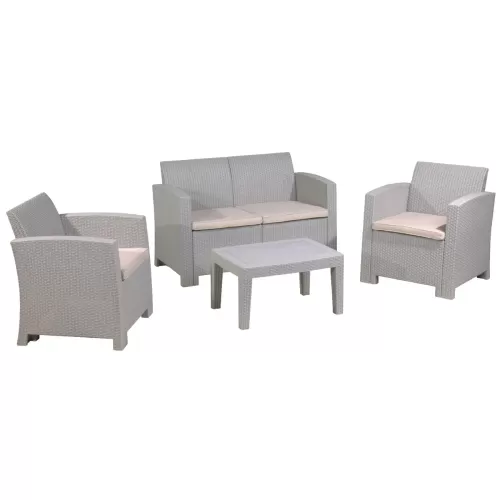 Savanna Set Σαλόνι Κήπου Βεράντας K/D, Pp-Uv Sand Grey Μαξιλάρια Μπεζ Table+Sofa 2Seater+2 Armchairs
