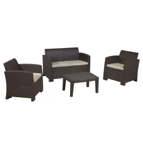 Savanna Set Σαλόνι Κήπου Βεράντας  K/D,  Pp-Uv Καφέ Μαξιλάρια Grey-White Table+Sofa 2Seater+2 Armchairs
