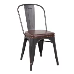 Relix Καρέκλα-Pro, Στοιβαζόμενη, Μέταλλο Βαφή Antique Black, Pu Σκούρο Καφέ 45x51x82cm