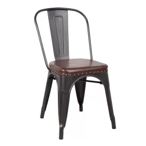 Relix Καρέκλα-Pro, Στοιβαζόμενη, Μέταλλο Βαφή Antique Black, Pu Σκούρο Καφέ 45x51x82cm
