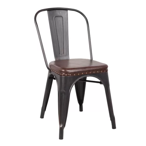 Relix Καρέκλα-Pro, Στοιβαζόμενη, Μέταλλο Βαφή Antique Black, Pu Σκούρο Καφέ 45x51x82cm